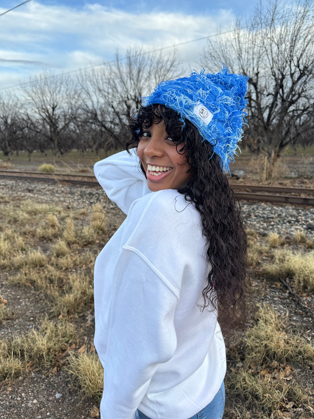 Blue Distressed Beanie