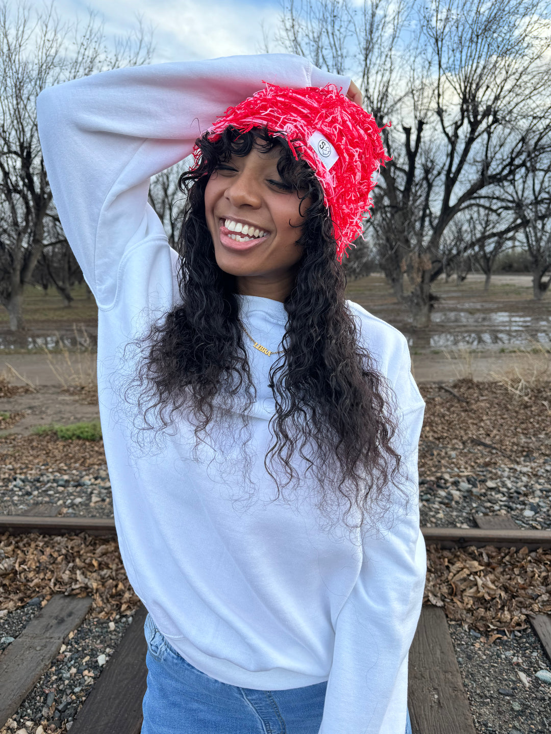 Pink Distressed Beanie