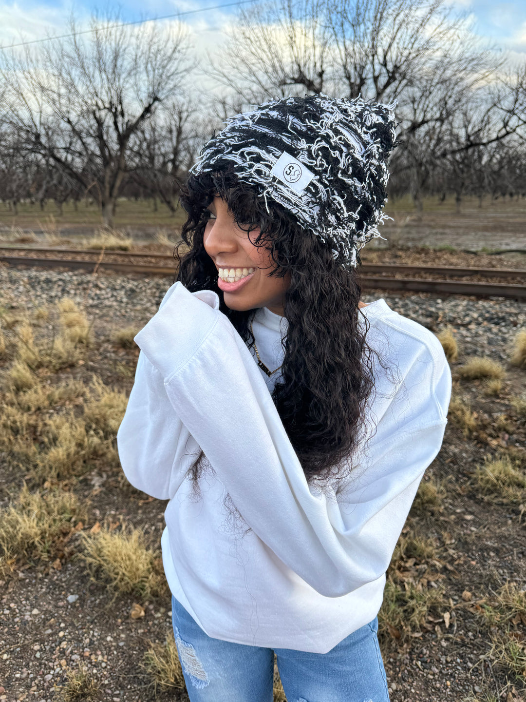 Black & White Distressed Beanie