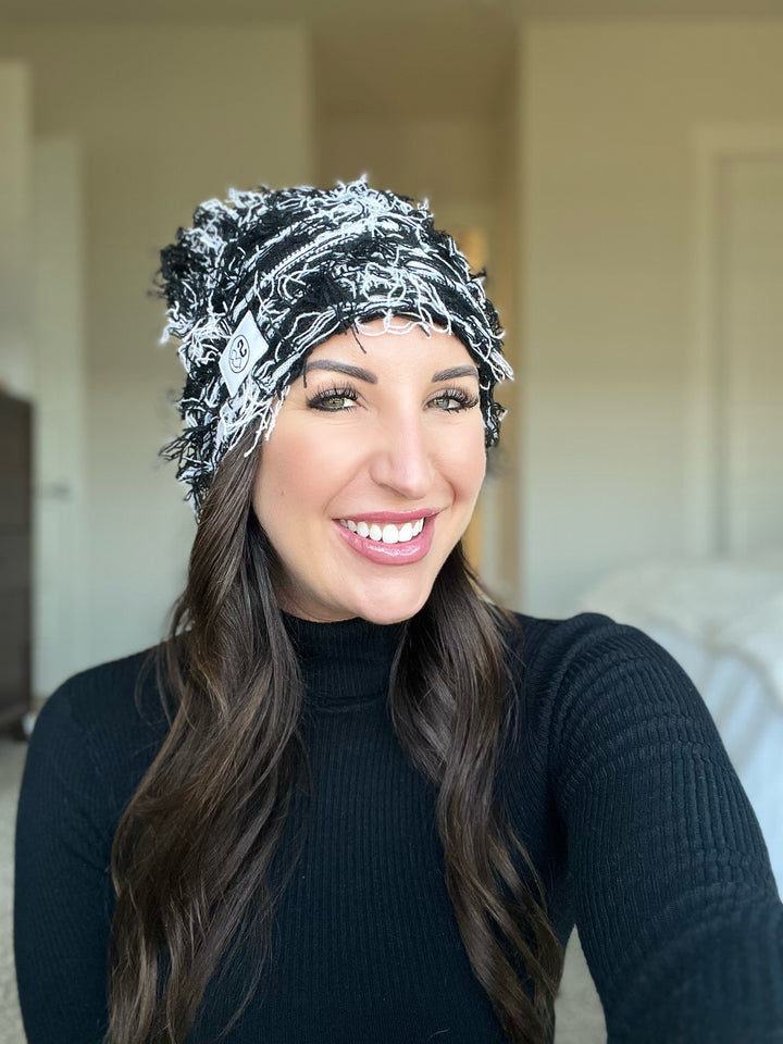 Black & White Distressed Beanie