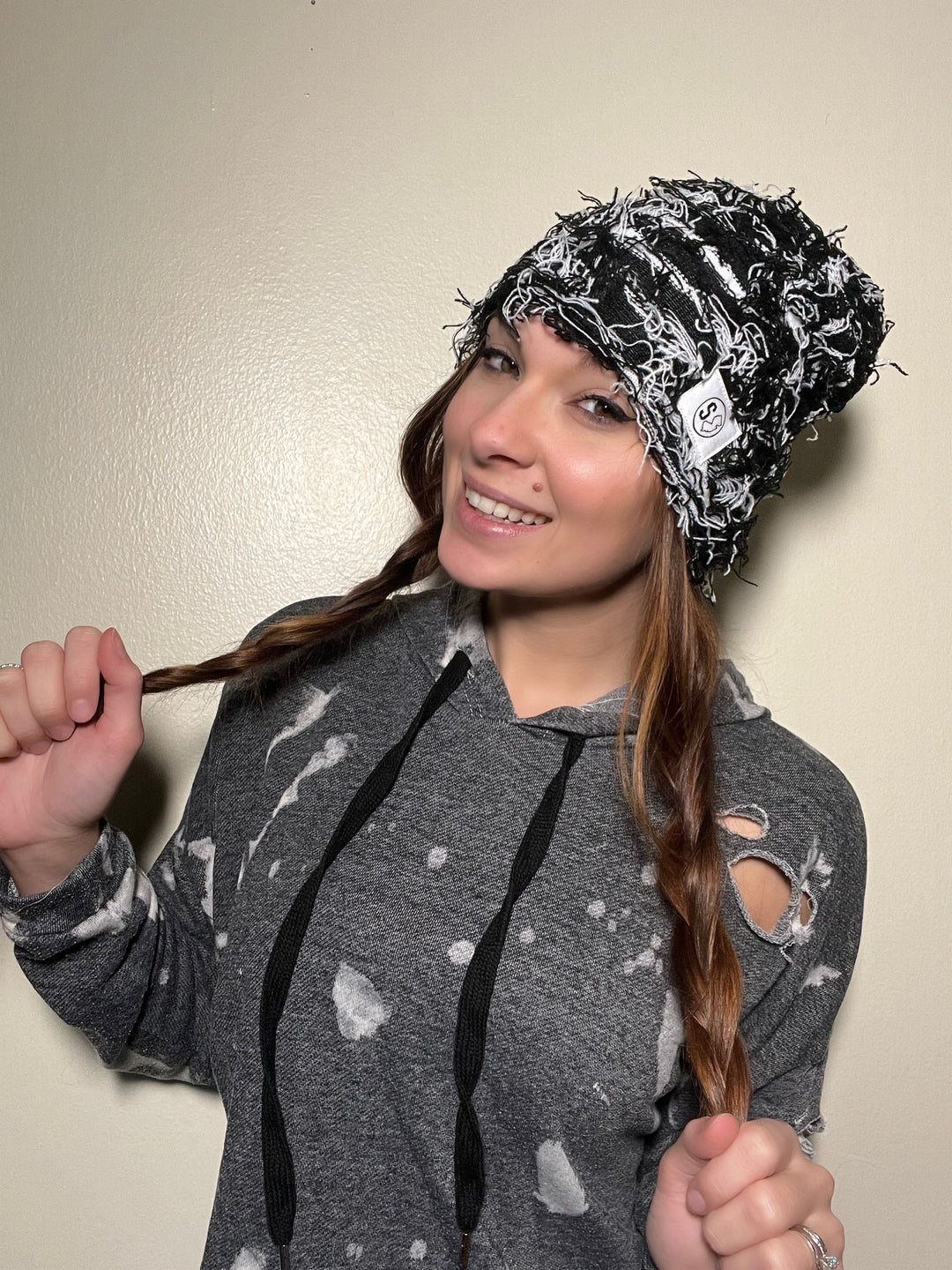 Black & White Distressed Beanie