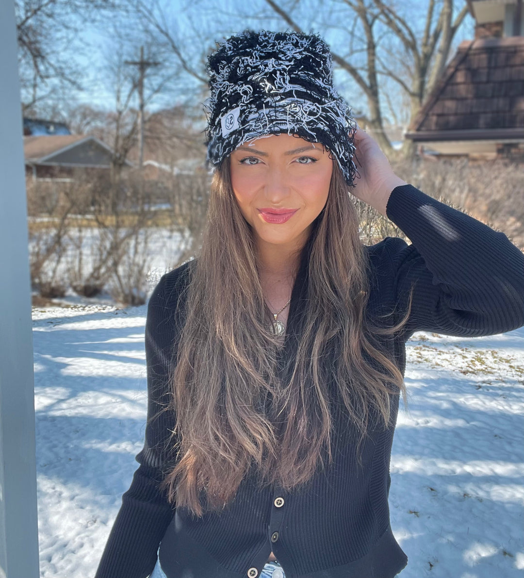 Black & White Distressed Beanie